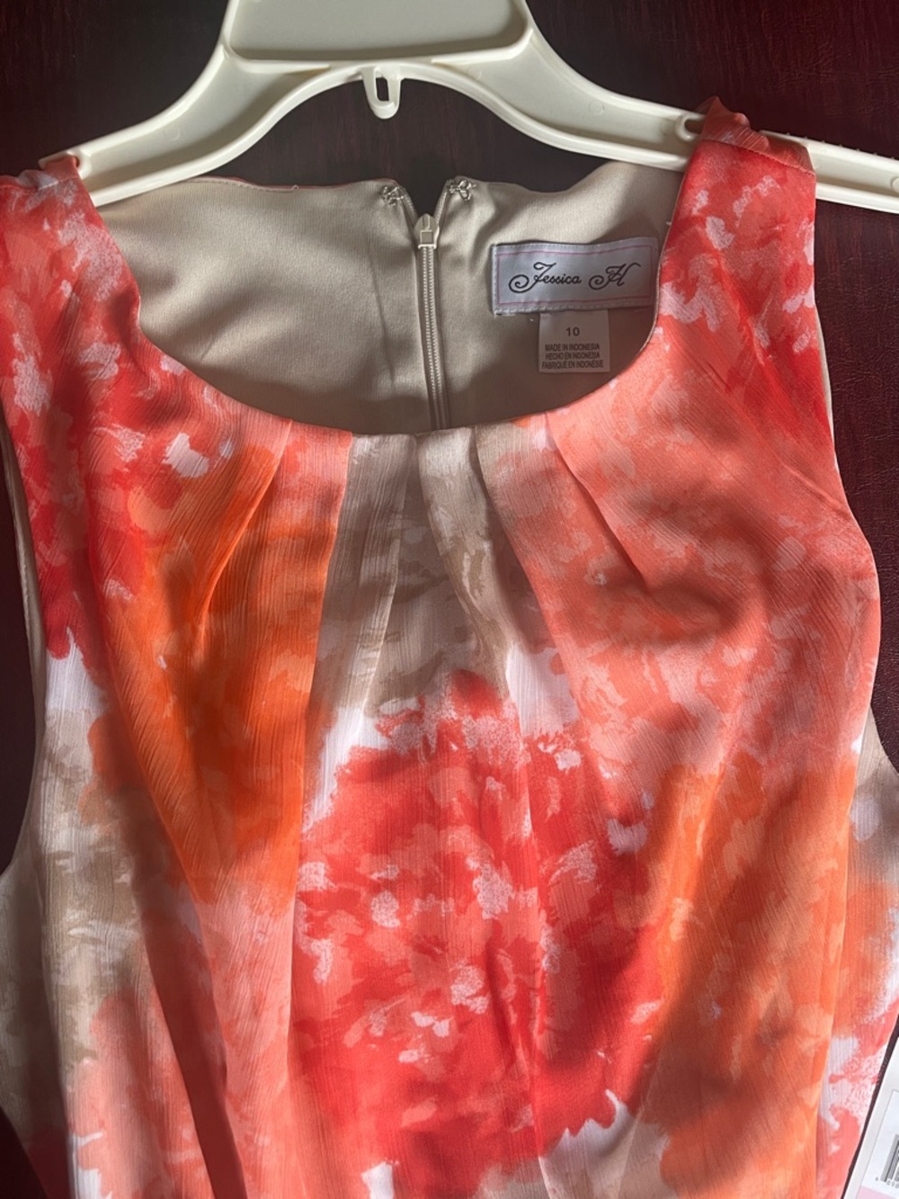 Sleeveless Orange Lined Watercolor Tie-Waist Midi Dress - Picture 3 of 4